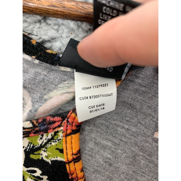 TORRID 5 Spaghetti Strap Black Orange Floral Tiered Tie-Neck Blouse Top Drapey - Picture 4 of 10